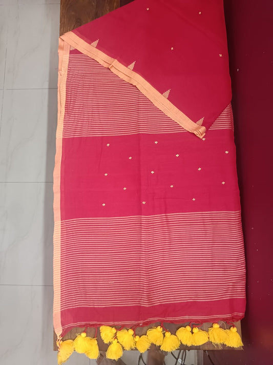 Bengal Cotton Jamdani Booti Saree - Red
