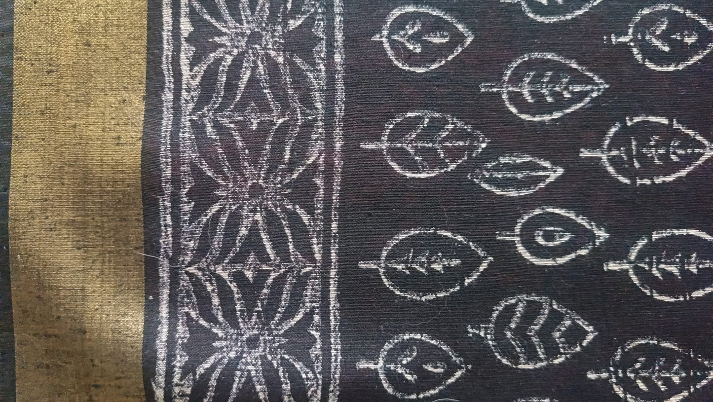 Art Linen Hand Block Print Saree - Black