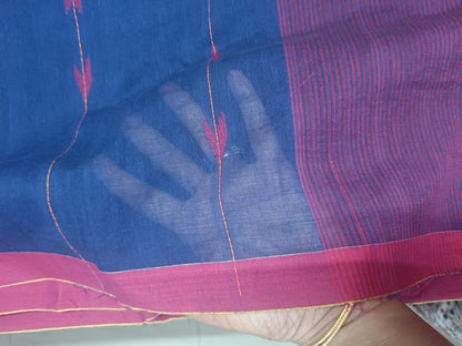 Bengal Cotton Jamdani Booti Saree - Blue