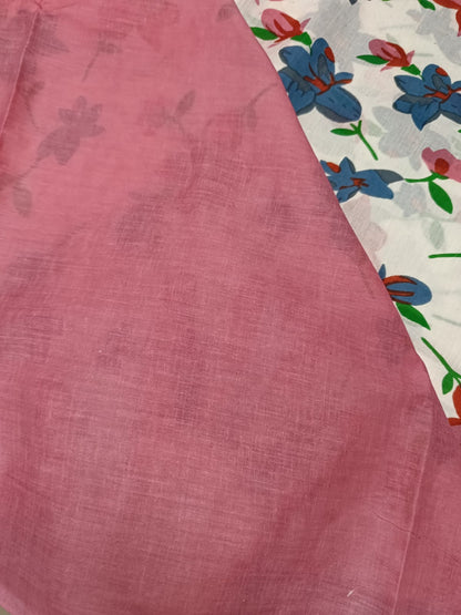 Pure Mulmul Cotton - Hand Block Printed Saree - Floral