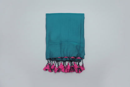 Half and Half Handloom Saree - Dark Magenta with Dark Teal Pallu