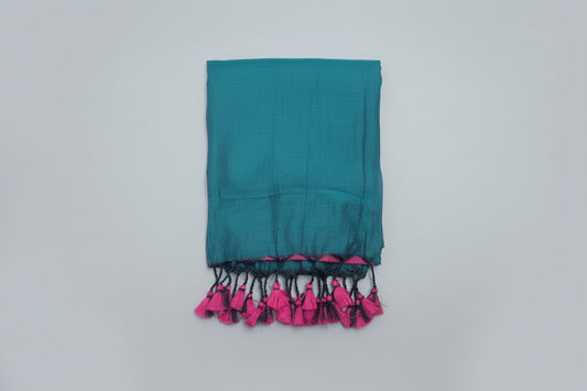 Half and Half Handloom Saree - Dark Magenta with Dark Teal Pallu