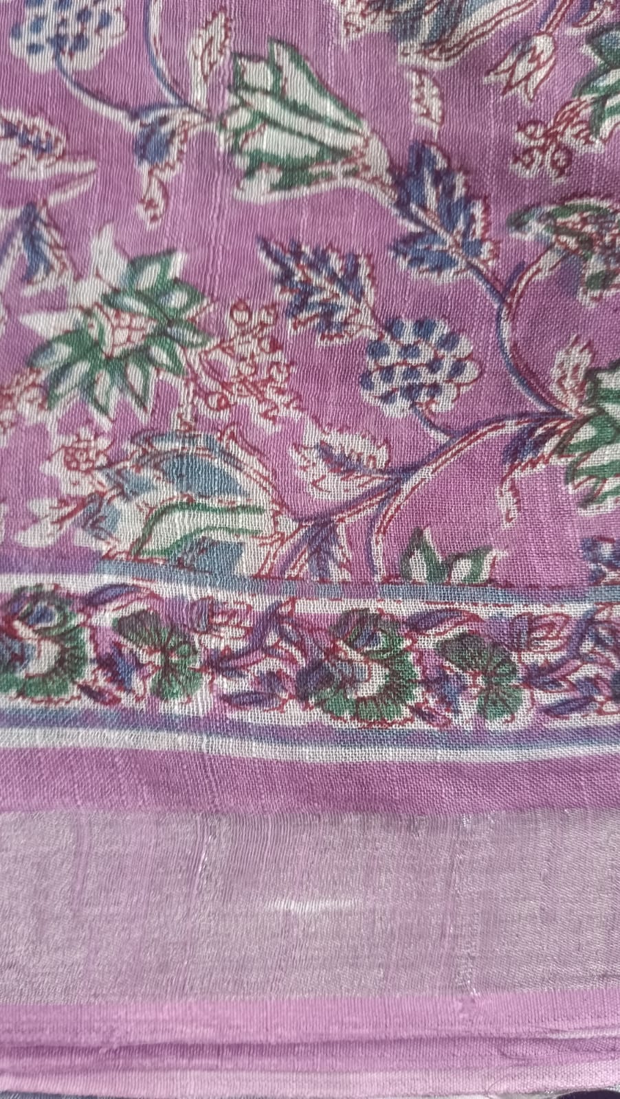 Linen Cotton Sanganeri Hand Block Printed Saree - Pink