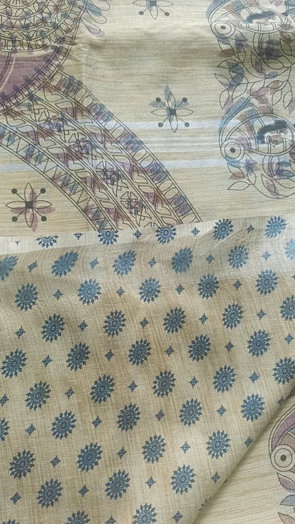 Khadi Cotton Saree - Madhubani Print