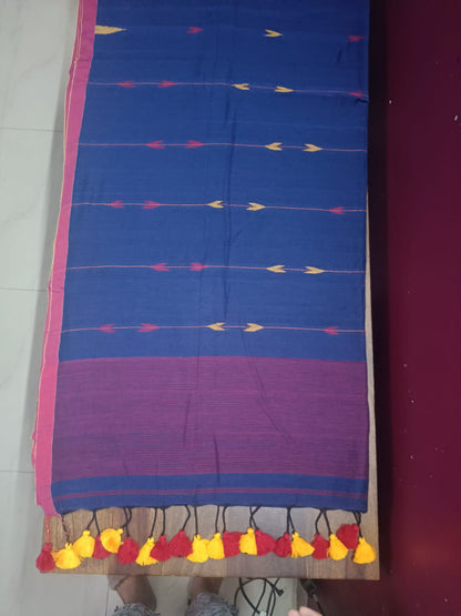 Bengal Cotton Jamdani Booti Saree - Blue