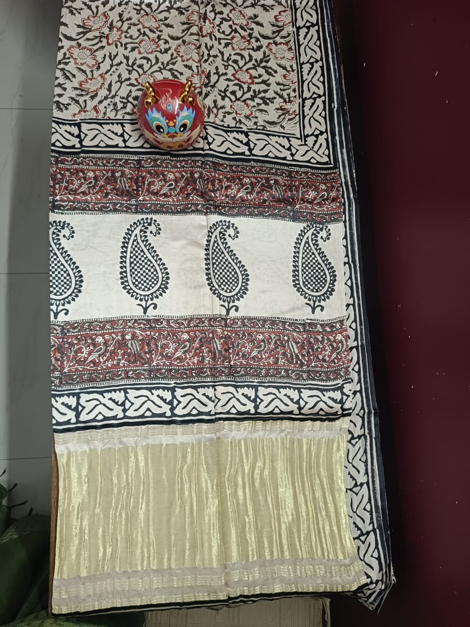 Gajji Silk Tissue Patta Bagru Print Saree