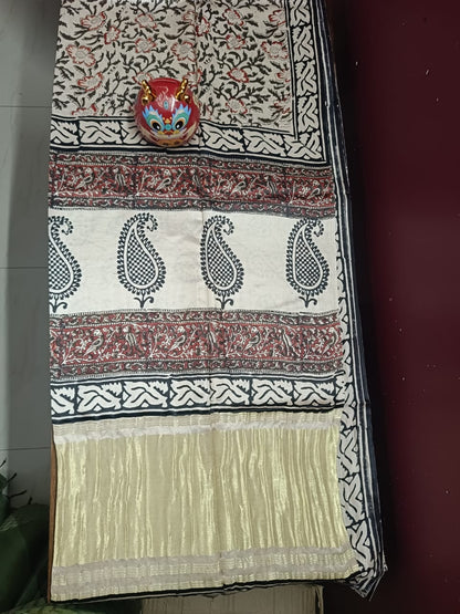 Gajji Silk Tissue Patta Bagru Print Saree